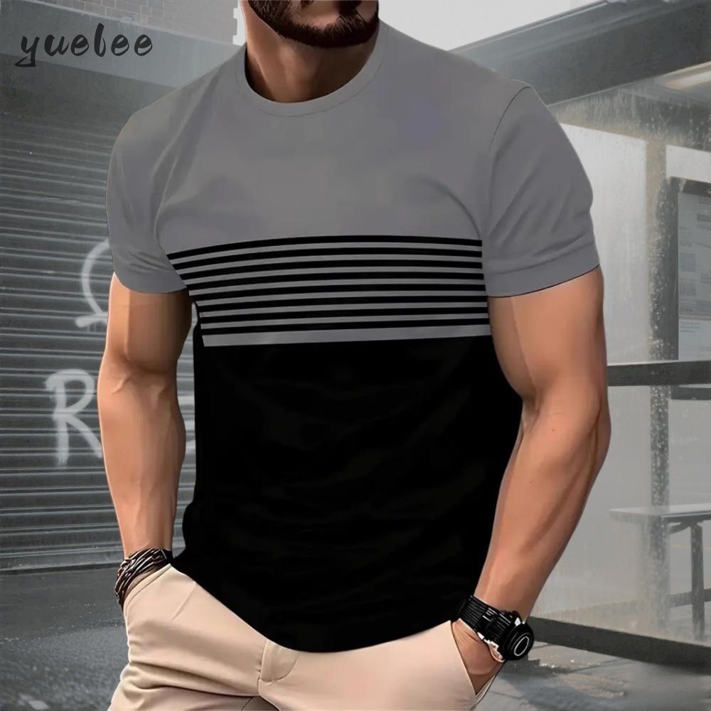 Summer Men's Classic Men's Fashion 3D Men's 3D Stripe Printed Short Sleeve T-shirt Plus Size Men's Clothing