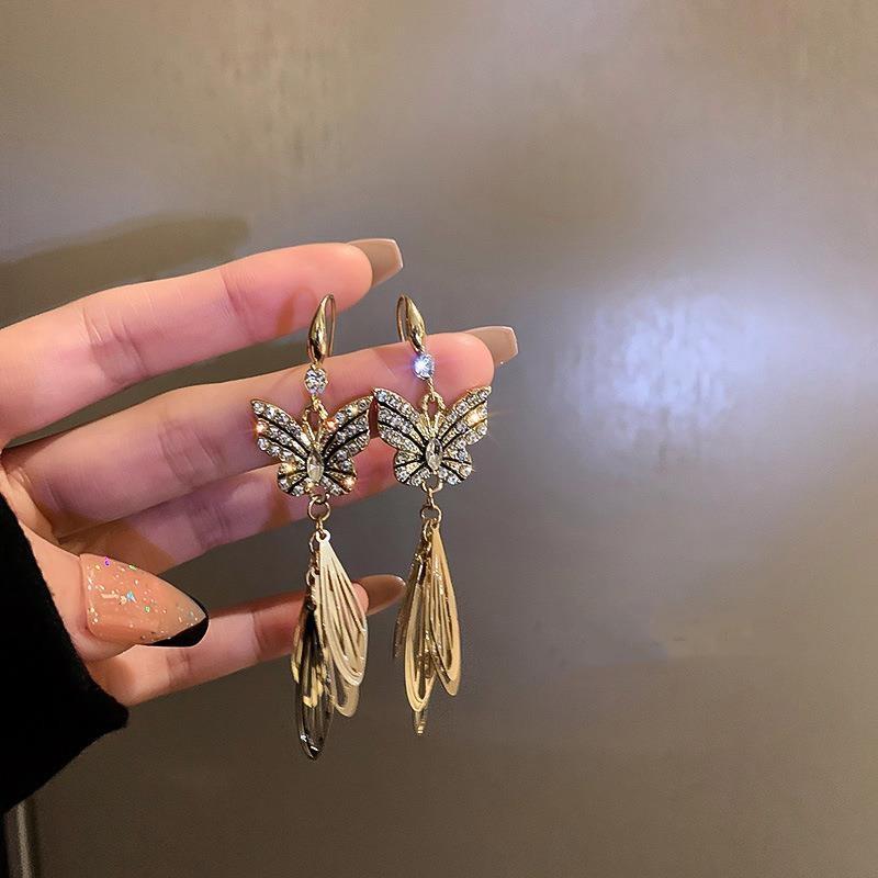 2024 Trendy Long Tassel Butterfly Earrings - Elegant Design with Celebrity Style Electroplated