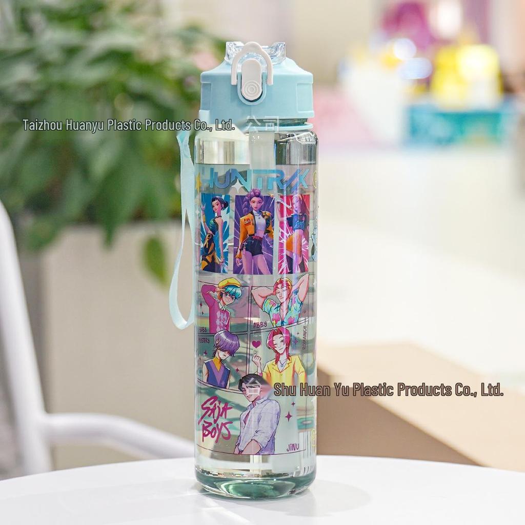 K-POP Demon Hunter Girl Cute Straw Water Bottle, Medium Size, Pop-up Sports Cup with Handle for Students.