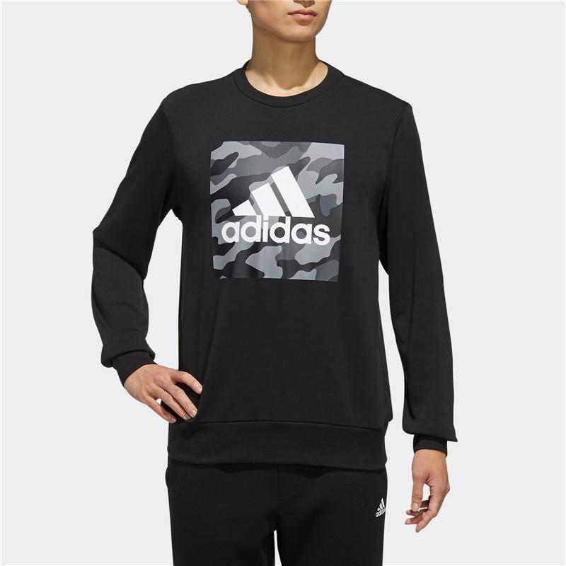 Adidas Logo Print Camouflage Loose Fit Sports Crew Neck Sweatshirt Men Sweatshirt Black FJ0240
