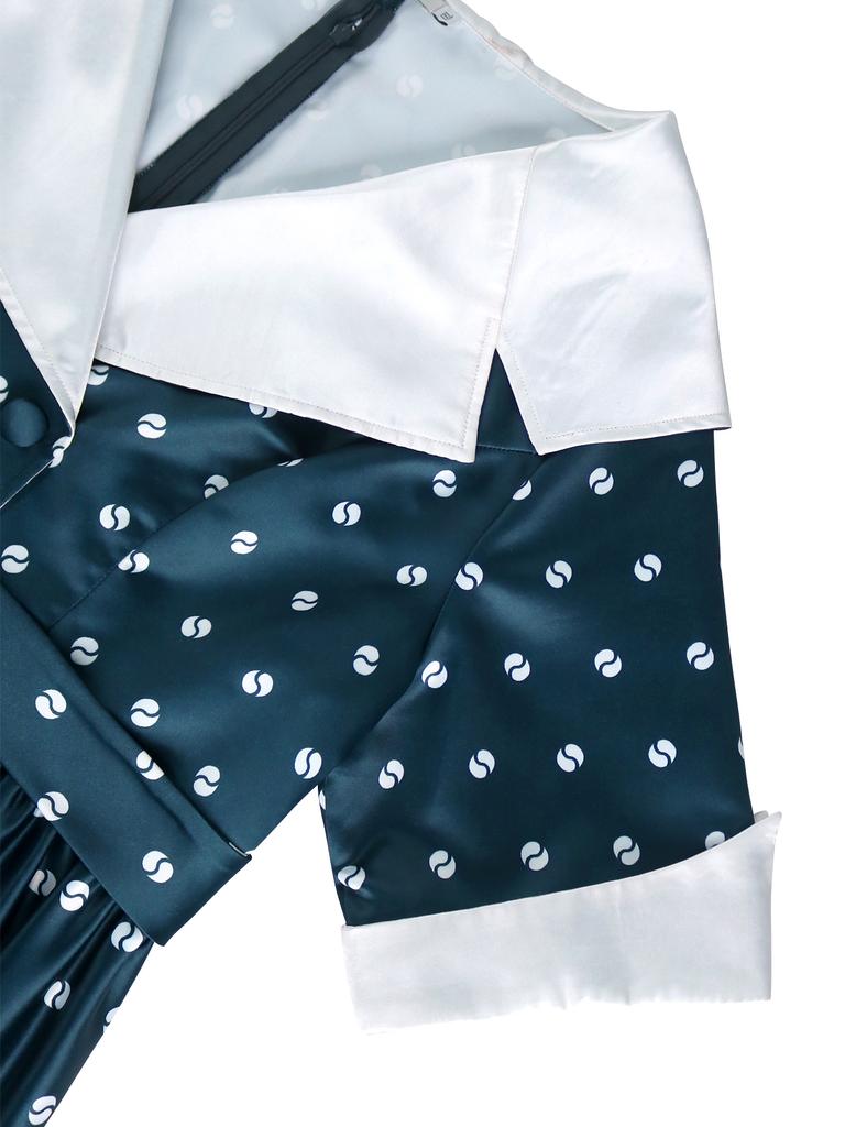 Vintage Turn-Down Collar A-Line Casual Dress for Women with Short Sleeve Print PatchworkHigh Waist Design Elegant Mid-Length Summer Outfit