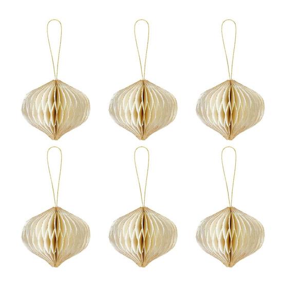 6 Pcs Honeycomb Christmas Ornaments 3D Mini Glitter Edge Paper Honeycomb Lantern Vintage Foldable Xmas Tree Hanging Decoration for Holiday Party