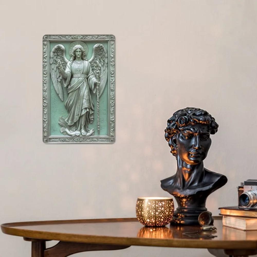 2DAngelGabrielArt Vintage Classic Religious 2D Angel Wall Art - Aluminum Metal Sign Decor, Archangel Gabriel Sculpture Style