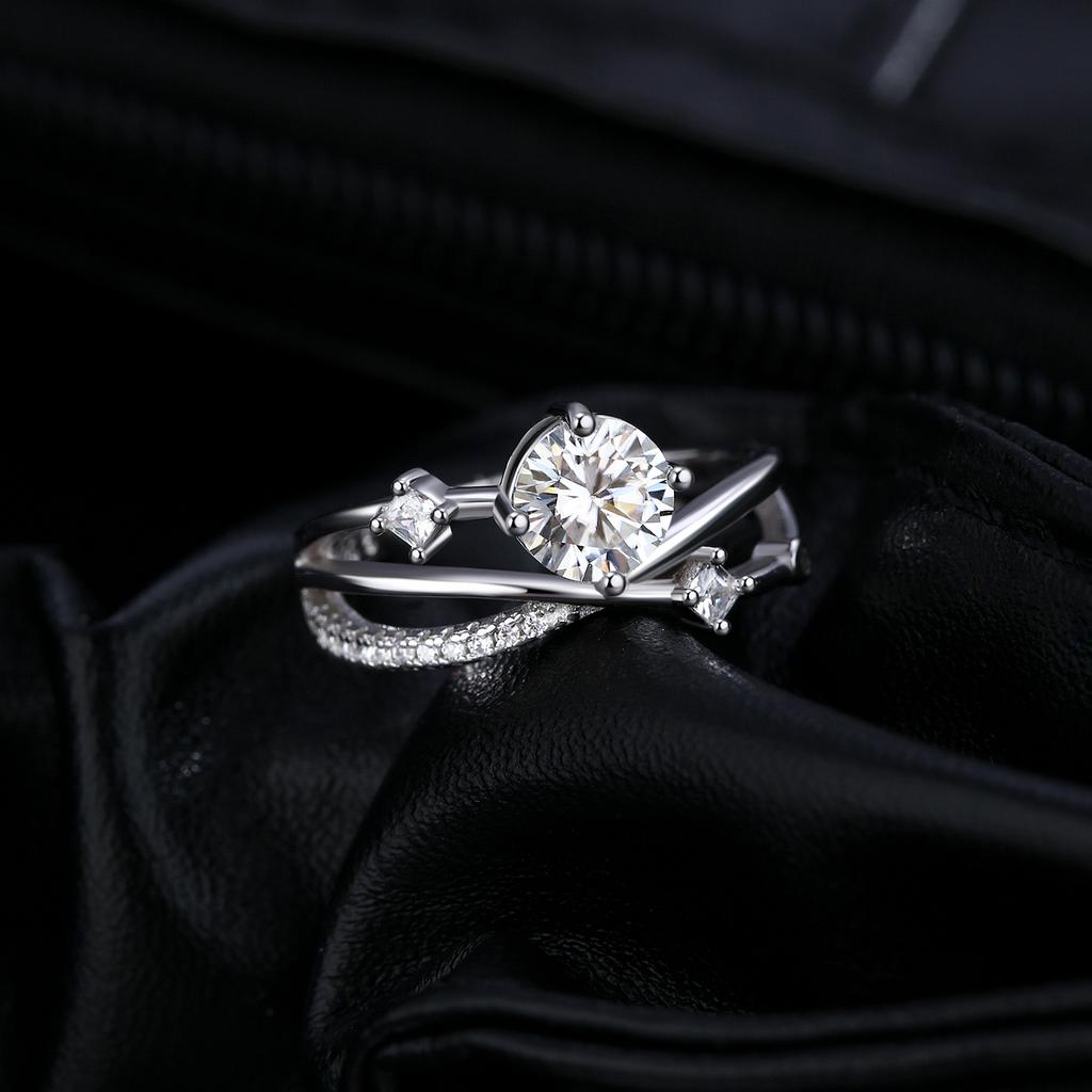 MODIAN 1CT VVS1 Clarity Moissanite Dazzling Ring 925 Silver E Multi-layer Lines Rings For Women Wedding Jewelry Gifts