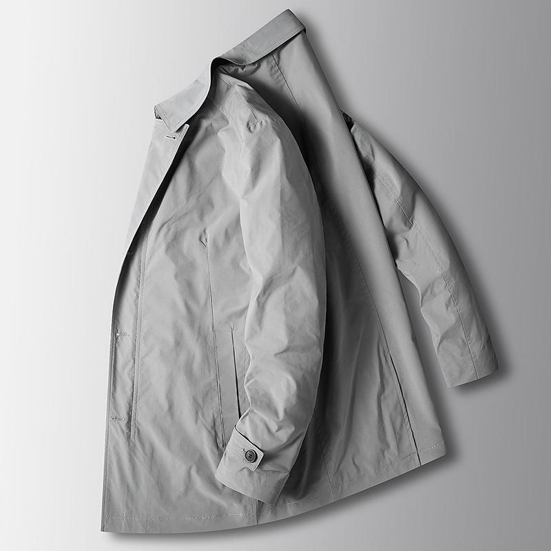 Men's Trench Coat Spring and Autumn Lapel Mid-length Casual Trench Coat Solid Color Middle-aged and Young Men's Business Coat