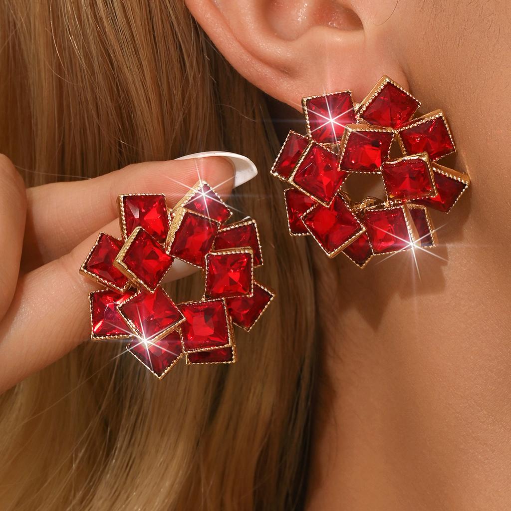 Popular cross-border full diamond flower earrings, women's light luxury exquisite earrings, high-end exaggerated earrings