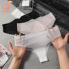 Summer Ice Silk Sexy Pure Colour Wavy Edge T-Shape Lingerie Briefs Women's Low Waist Light Transparent Underwear Panties