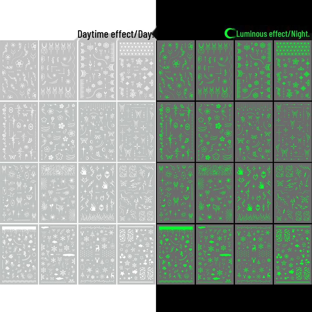 2026 Luminous Green & Blue Nail Stickers for Professional Salons - White-Enhancing Style