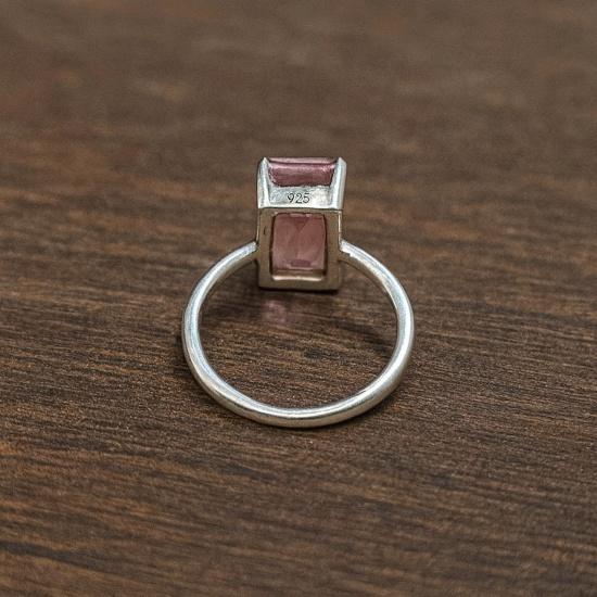Emerald Cut Pink Kunzite Ring, 925 Sterling Silver, Handmade Bold Statement Jewelry