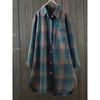 Plus Size Women Spring and Summer Fashion Checkered Printed Casual Long Sleeved Loose Shirt with Pockets and Lapel Top