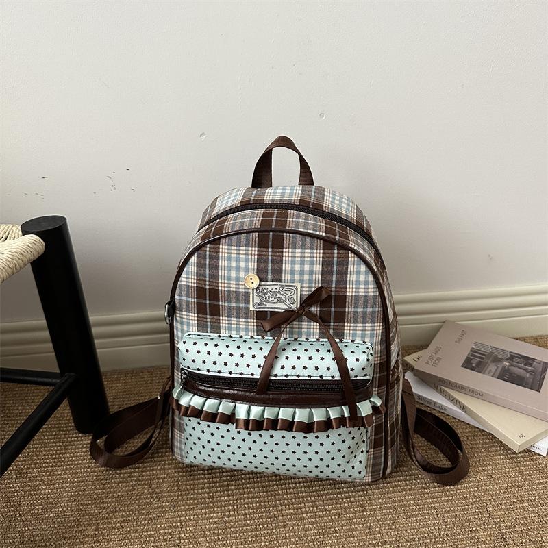 Women S College Style Plaid Handheld Backpack Summer Lightweight