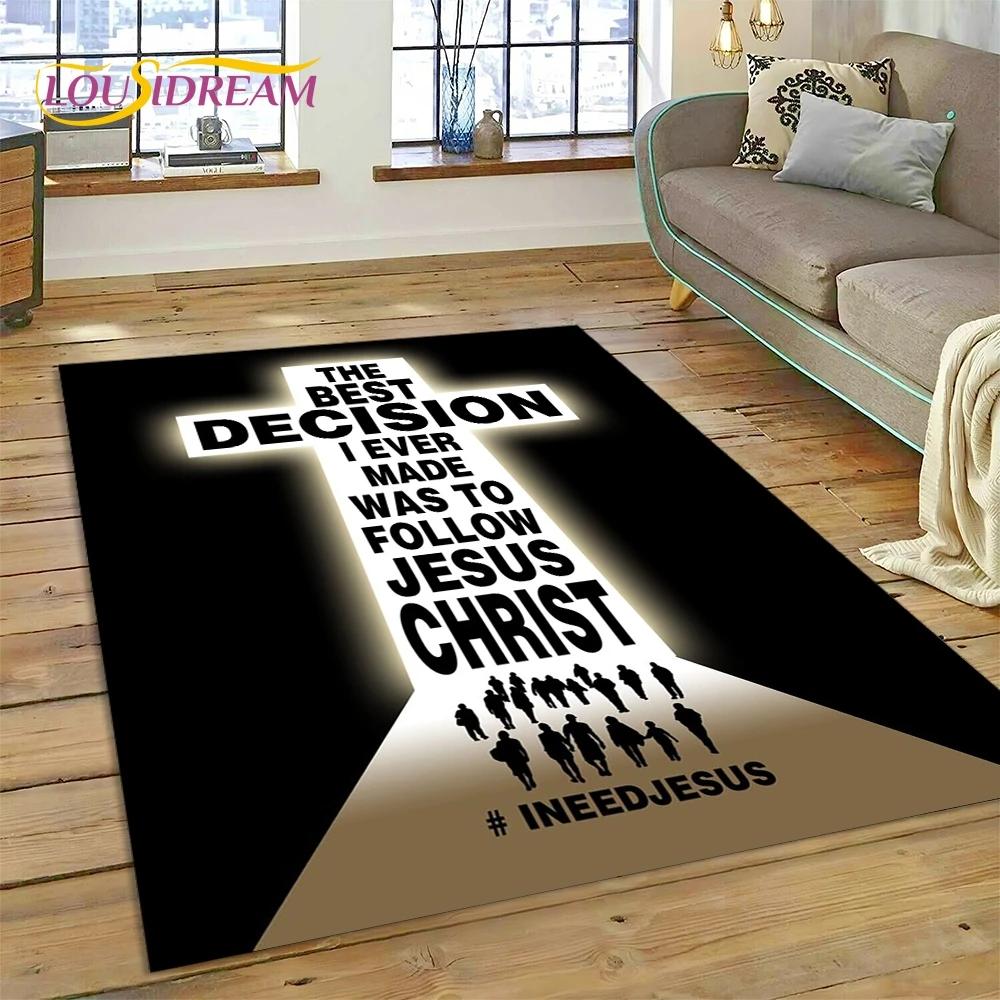 New 3D Pray Holy Bible Cross Jesus Carpet for Living Room Bedroom Home Decor,Floor Mat Non-slip Decoration for Sofa Doormat Gift