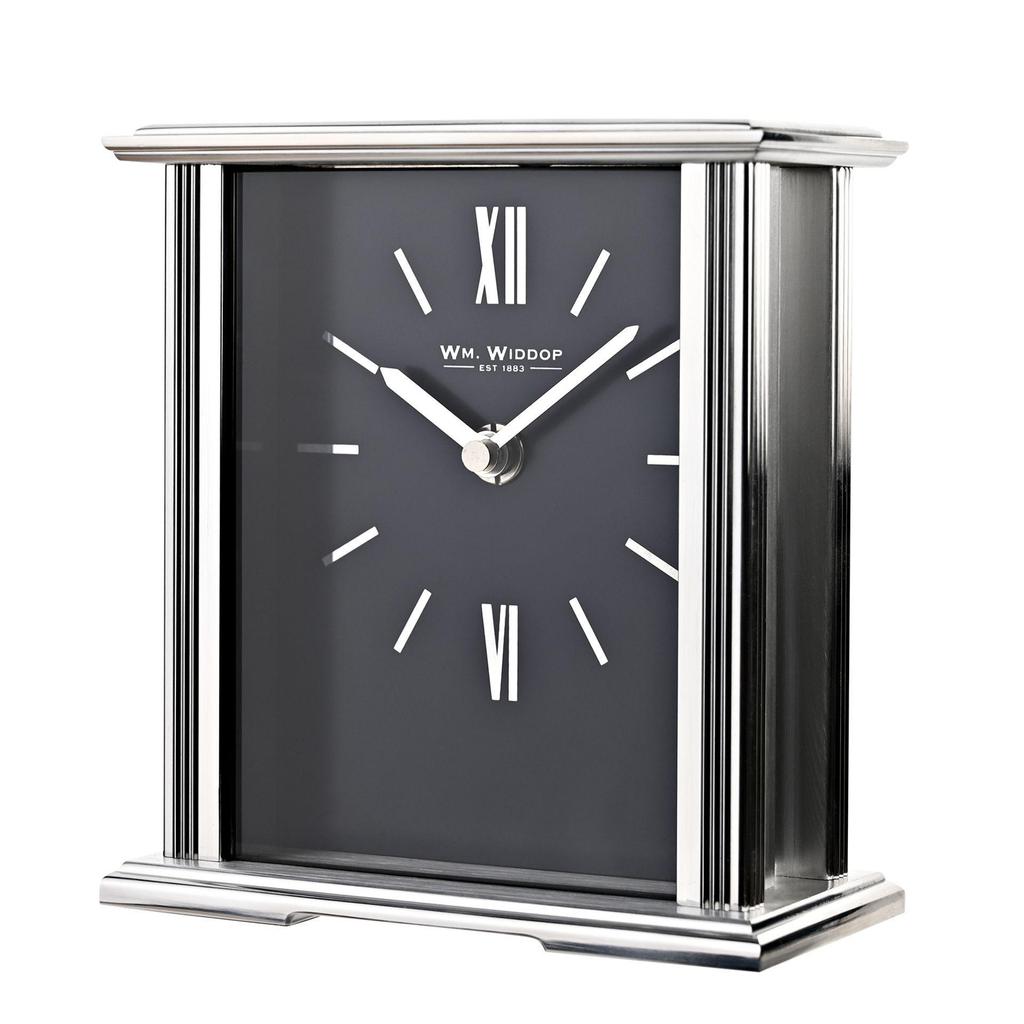 Wm.Widdop Silver Mantel Clock Navy Blue Dial