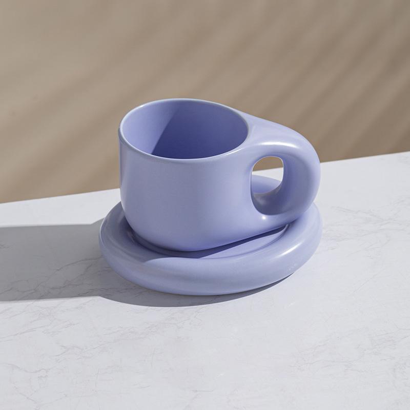 

400ml Nordic Large Capacity Handmade Chubby Mug & Saucer - Versatile for Home, Coffee & Cake 400ml фиолетовый