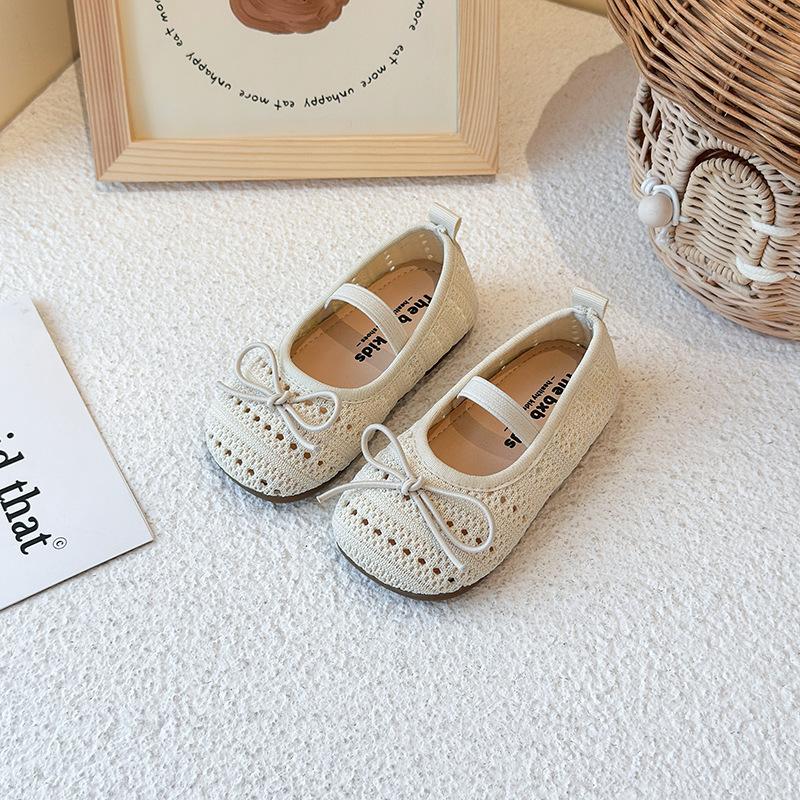 Girls bag head sandals 2025 new summer children's bow princess single shoes girls baby breathable woven shoes