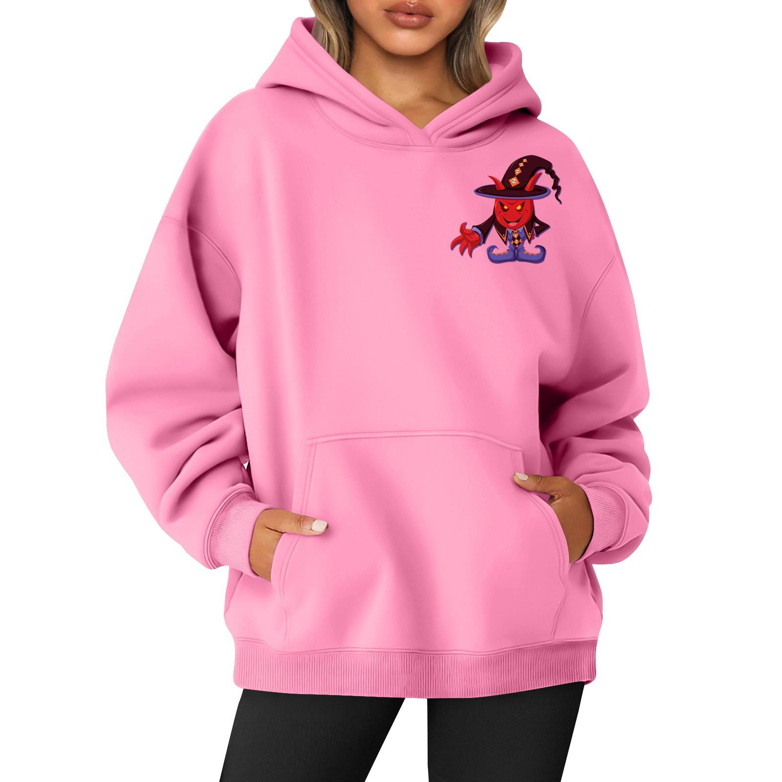 

Женская толстовка с капюшоном и круглым вырезом, длинными рукавами и принтом «Хэллоуин» M розовый