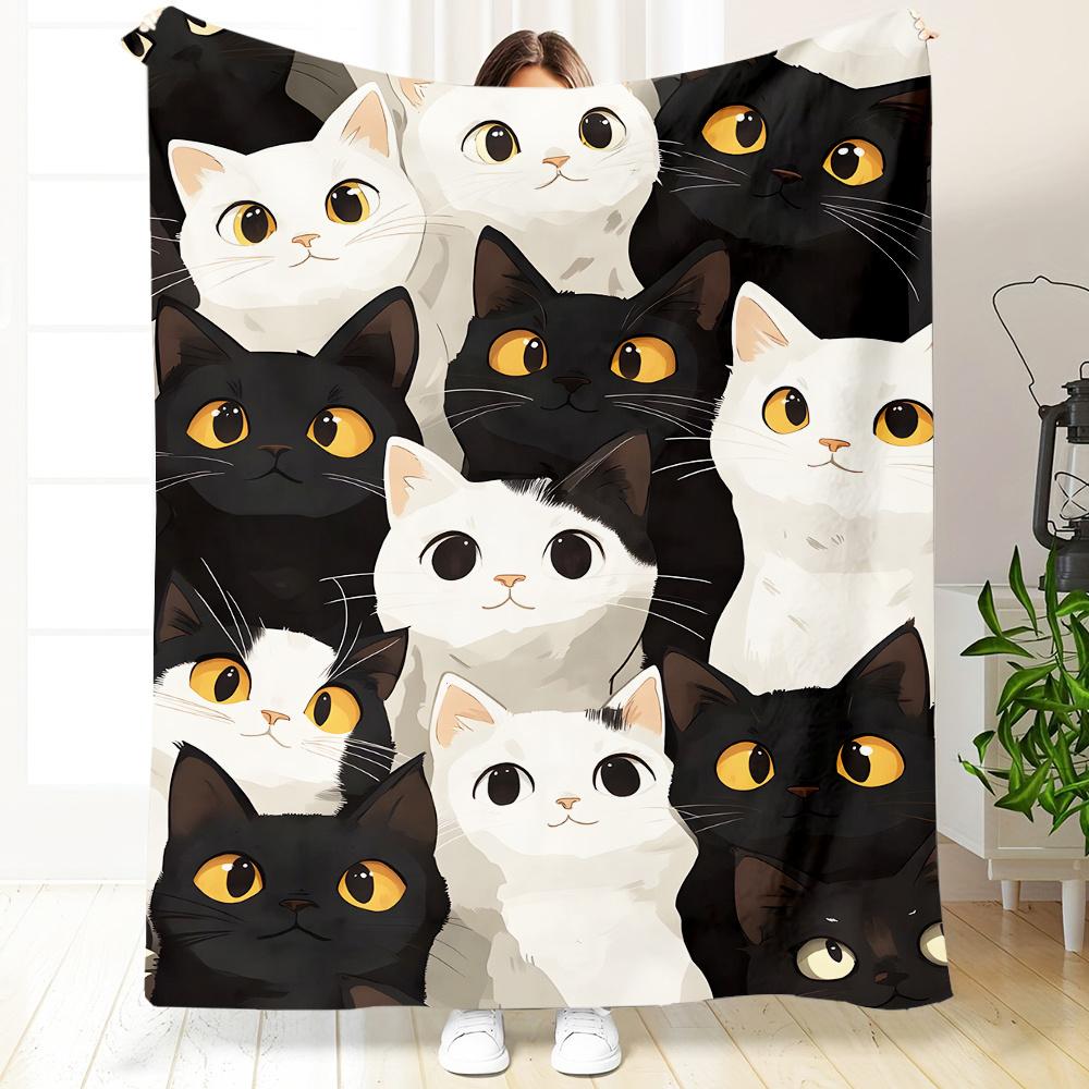 Black White Cat Flannel Throw  Lightweight AllSeason Air Conditioning Blanket for Camping Couch Office 75x100cm (30x40inch)