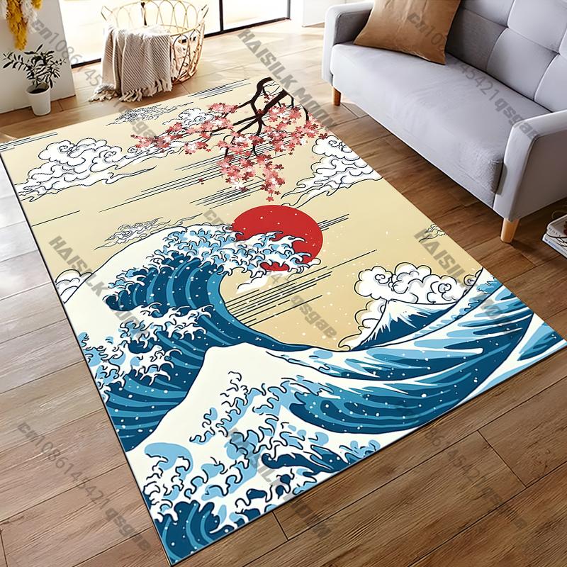 15 Sizes Japanese Style Kanagawa Pattern Rug for Living Room Area Carpet Bathroom Mat Creative Doormat Bedroom Mat Home Décor