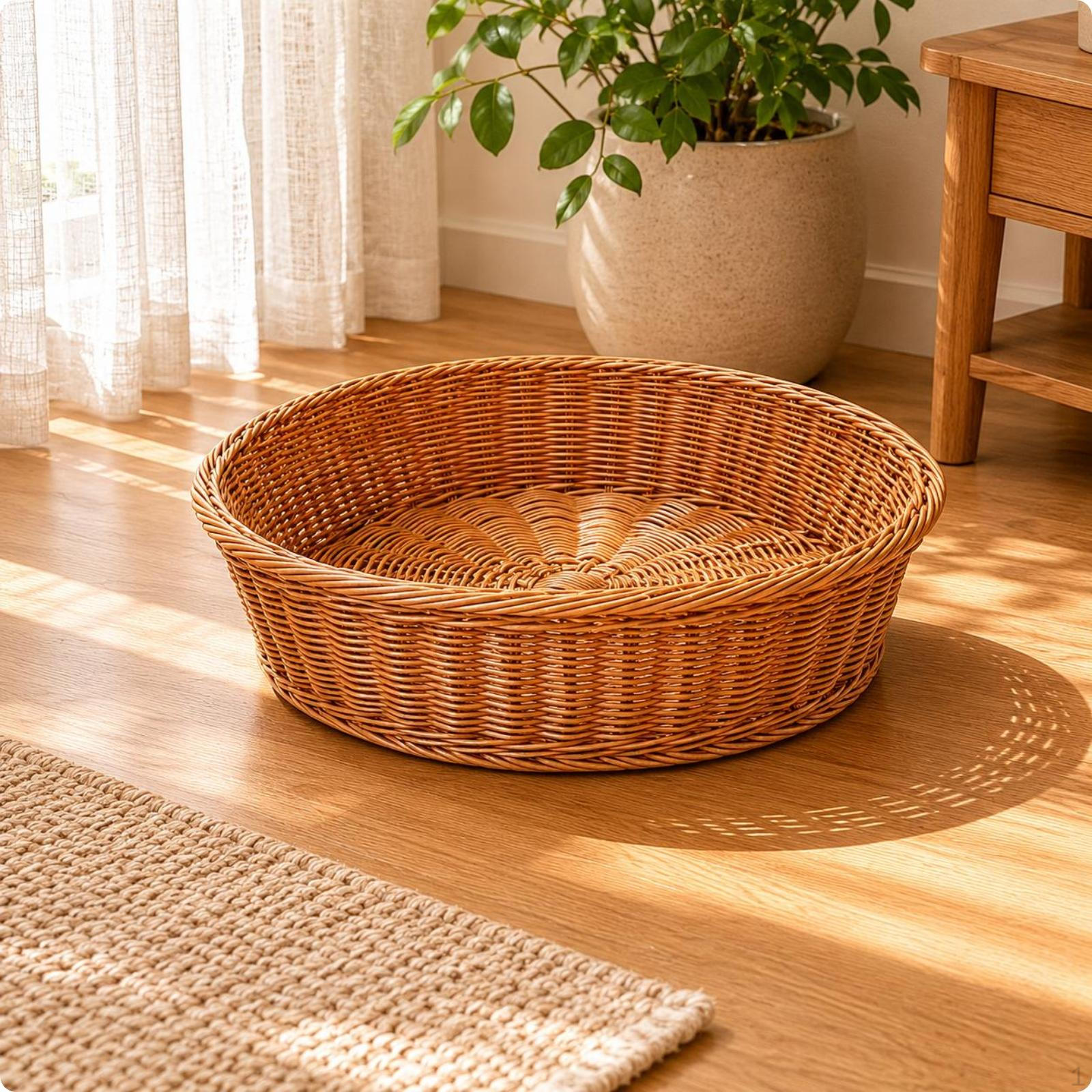 Handwoven Pet bed nest Handmade Round Cat Basket Raised Rims Wicker for Cats