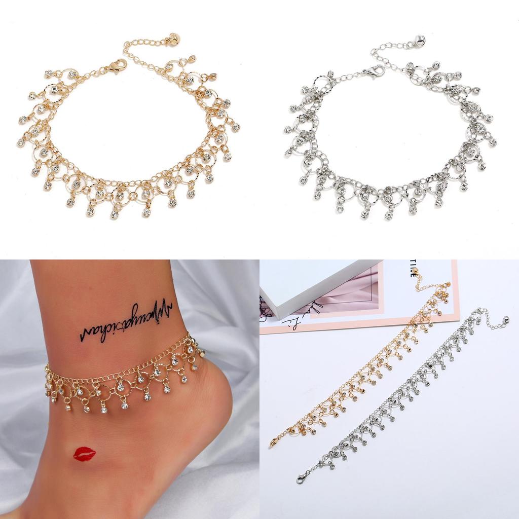 European Style Water Crystal Anklet For Women With Tassel And Alloy Material
