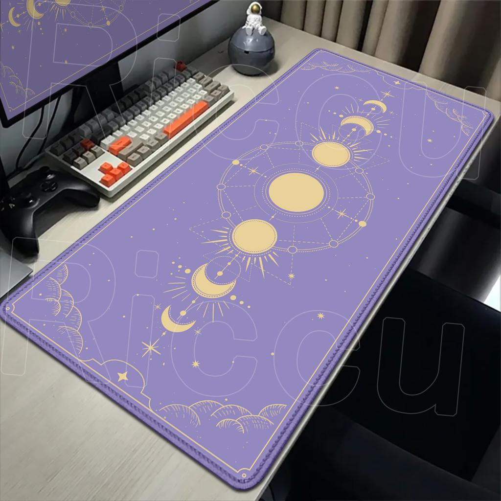 Weiß & Schwarz Schreibtischunterlage Gaming Tarot Astrologie Ästhetik Gummi-Mauspad 120x60cm Cartoon Himmlische Mondphasen Rutschfestes Mauspads