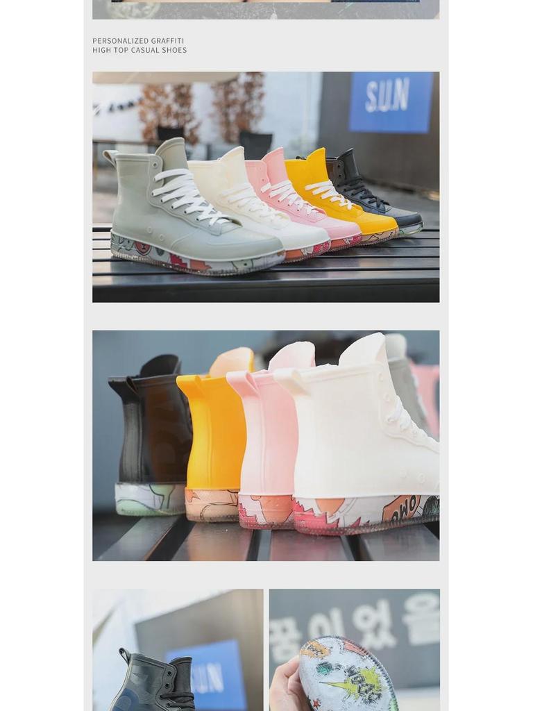 Trendy Waterproof Rain Boots for Women & Couples – Casual, Sporty Rubber Shoes for Work or Leisure