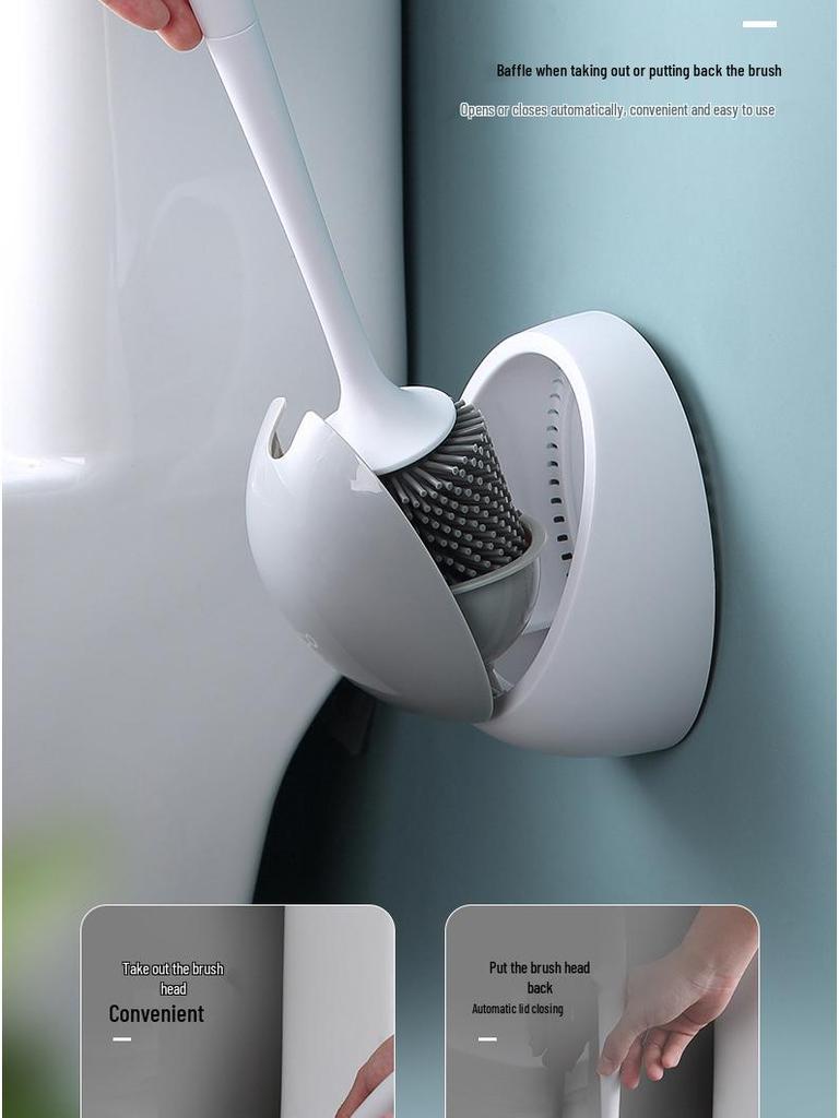Silicone Toilet Brush Set with Wall-Mounted Storage Rack for Complete Bathroom Cleaning
