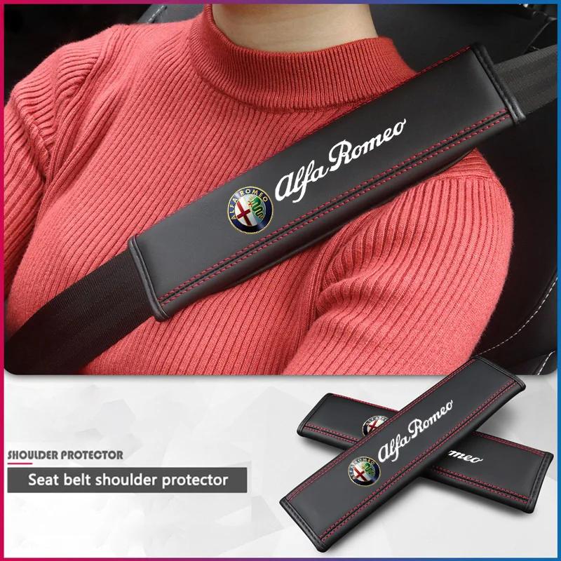 

For Alfa Romeo 2026 Hot Sticker 2Pcs Car Seat Belt Cover Shoulder Pad Auto Accessories For Alfa Romeo Giulia Stelvio Giulietta 1 чёрный