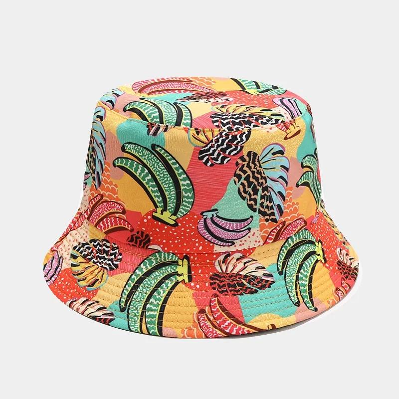 Summer Fruit Print Double-Sided Wearing Bucket Hats For Women Men Colorful Pineapple Lemon Panama Fisherman Caps Outdoor Sun Hat