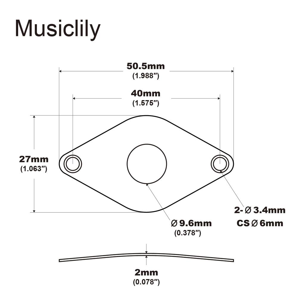 Musiclily Pro Steel Curved Diamond Jack Plate for Electric Nickel 9.6mm Guitar/Bass,
