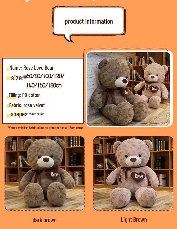 Large Rose Teddy Bear Hugging Doll Plush Toy - Big Panda Cushion