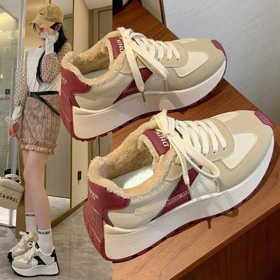 Women's Winter Casual Chunky Platform Sneakers Non-Slip Comfortable Walking Shoes Faux Fur Lined Lace-Up Warm Running Sneakers Tennis Shoes for Women
