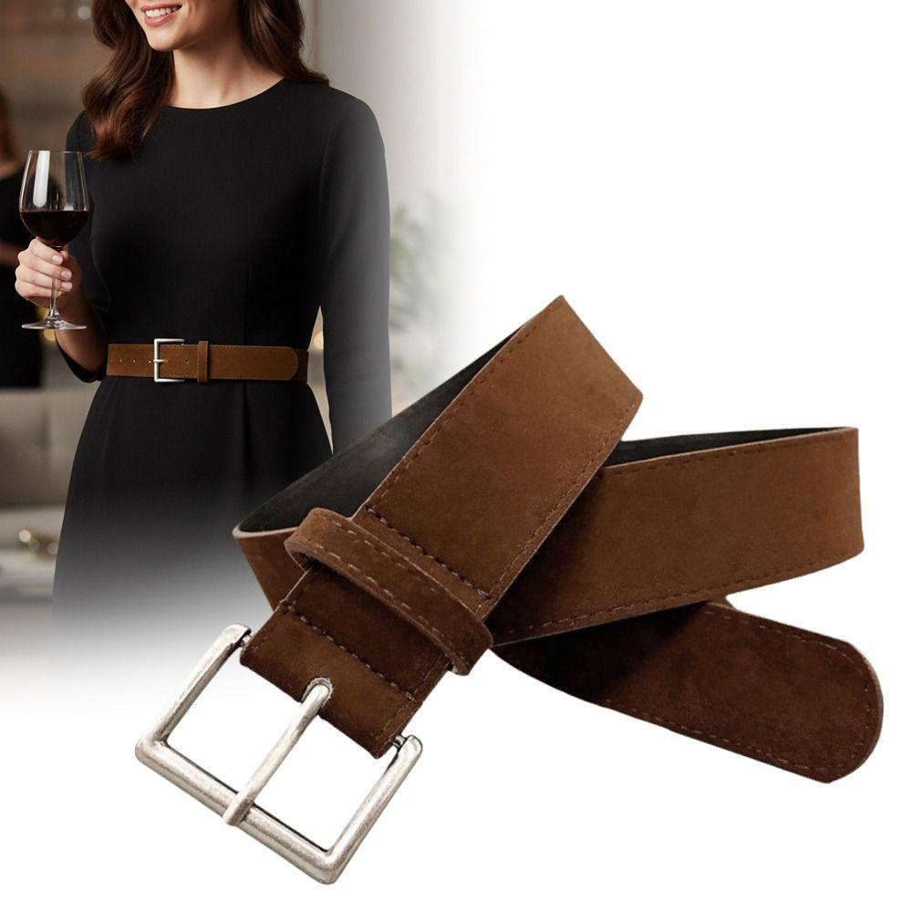 Versatile Suede Leather Belt Pin Buckle Wide Waistband Women Waist Belt  Coat Skirt Decoration