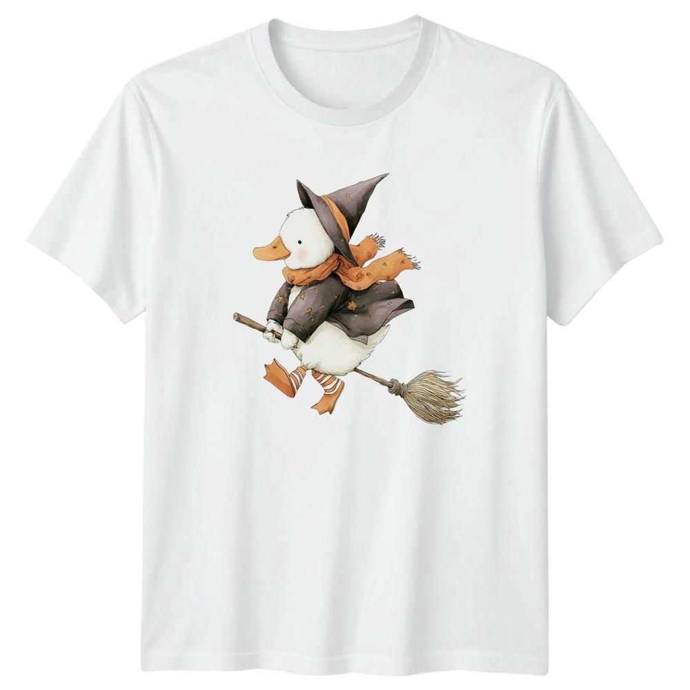 Duck Witch Flying Broomstick Halloween Holidays Unisexs T Shirt Unisexs Tee Graphic S