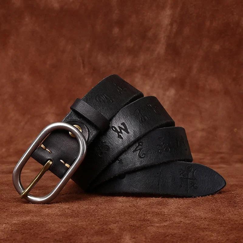 

3.3CM Ремень из натуральной кожи для мужчин, высококачественная пряжка из нержавеющей стали, джинсы, повседневные ремни из коровьей кожи, ковбойский пояс для мужчин 125cm чёрный