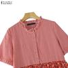 ZANZEA Women Casual Round Neck Loose Short Sleeve Plaid Print Dress