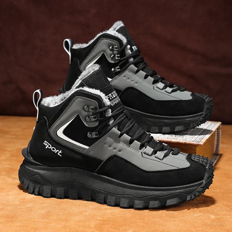 

Мужские зимние сноубутсы больших размеров с флисовой подкладкой, высокие, нескользящие, износостойкие, в стиле мартин. 43 черный серый