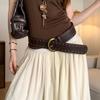 Patchwork Heart Waist Belt Faux Fur Brown Rivet Belt Fashion Women Waistband  Waist Accessories