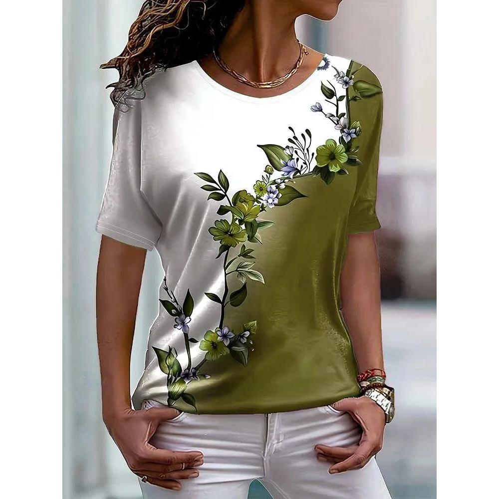 Fashion Flower Print Women's Top Casual Loose Short Sleeves Comfortable Versatile T-Shirts Women’s