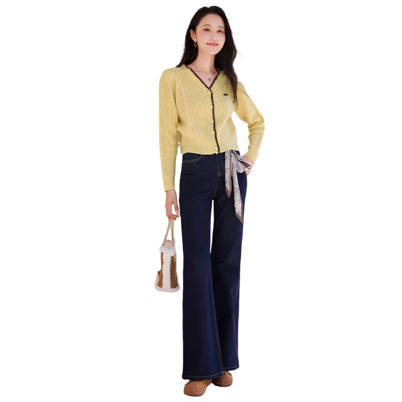 Xiangying Women s Retro High-Waist Flared Jeans with Scarf M