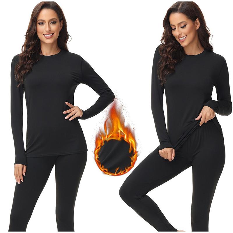 Thermo-Unterwäsche-Set für Herbst und Winter, Rundhalsausschnitt, Top und Leggings für Damen
