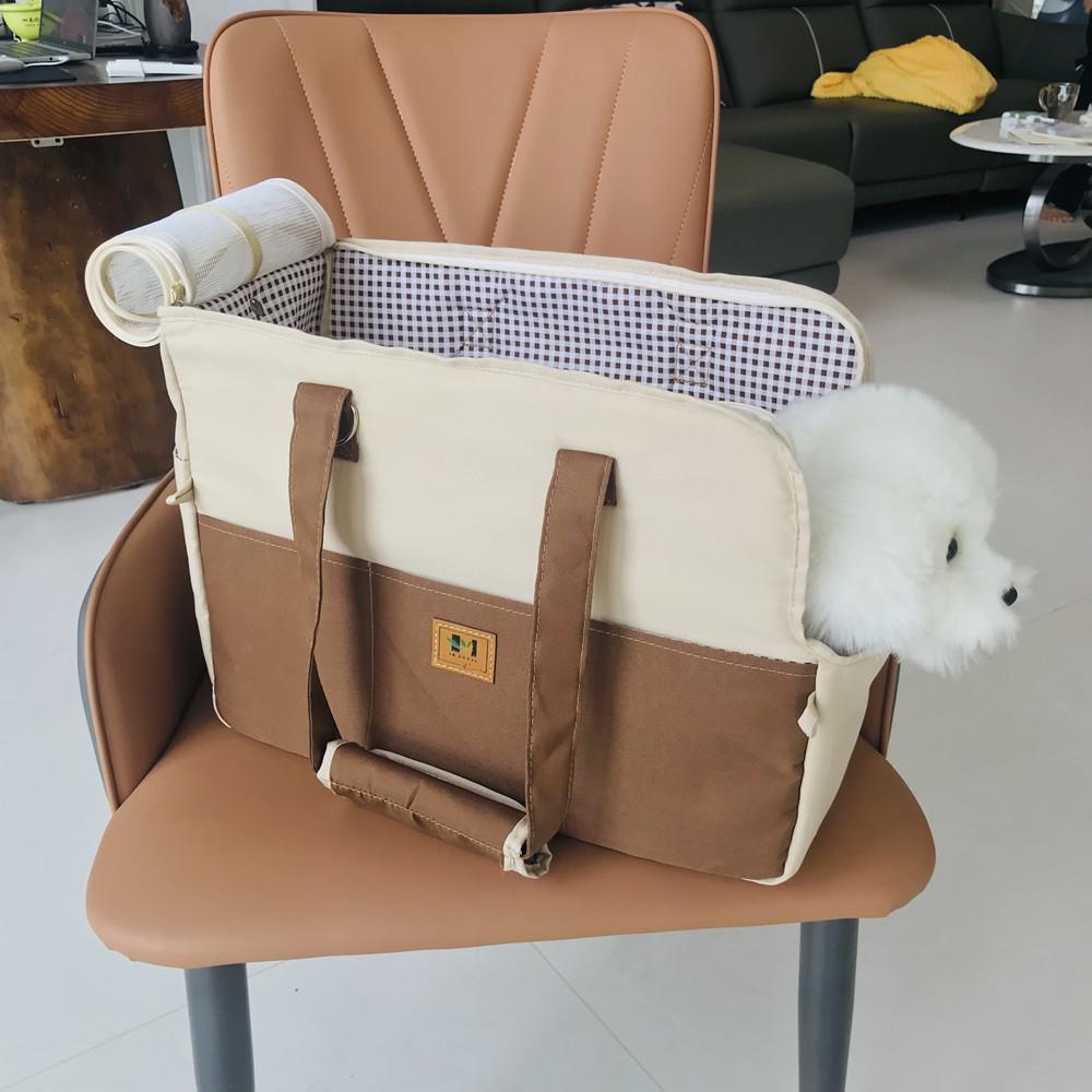 

Portable Pet Carrier: Breathable Canvas Shoulder Bag for Cats and Dogs бежевий