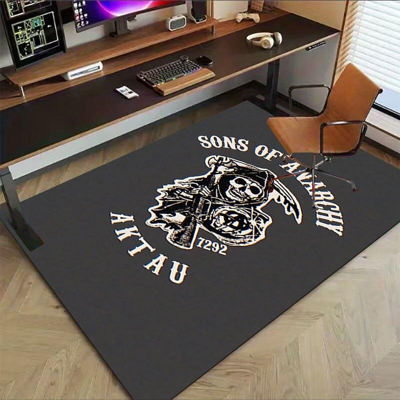 1pc Sons of Anarchy Themed Office Carpet Chair Mats - Durable Polyester Rug for Home Theater, Office, Dorm Room Decor - tA35