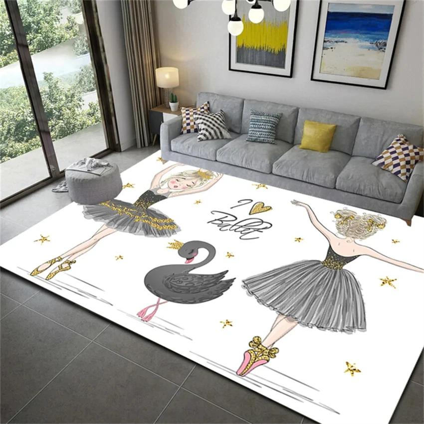 Cartoon Ballet Girl Carpet for Kids Room Kawaii Children's Room Carpets for Baby Girl Nordic Soft Bedroom Rug Floor Mats To Play