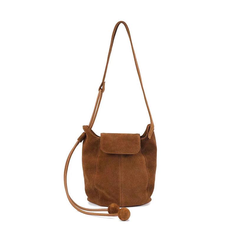 2025 New Nubuck Suede Bucket Bag Pumpkin Bag Women's Advanced Niche Design One Shoulder Armpit Bucket Bag