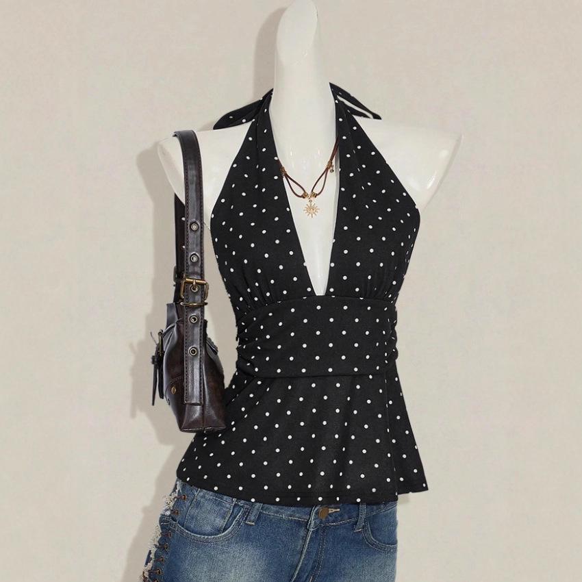 Stylish Multi-color Halterneck V-neck Pleated Vest - Summer Fashion