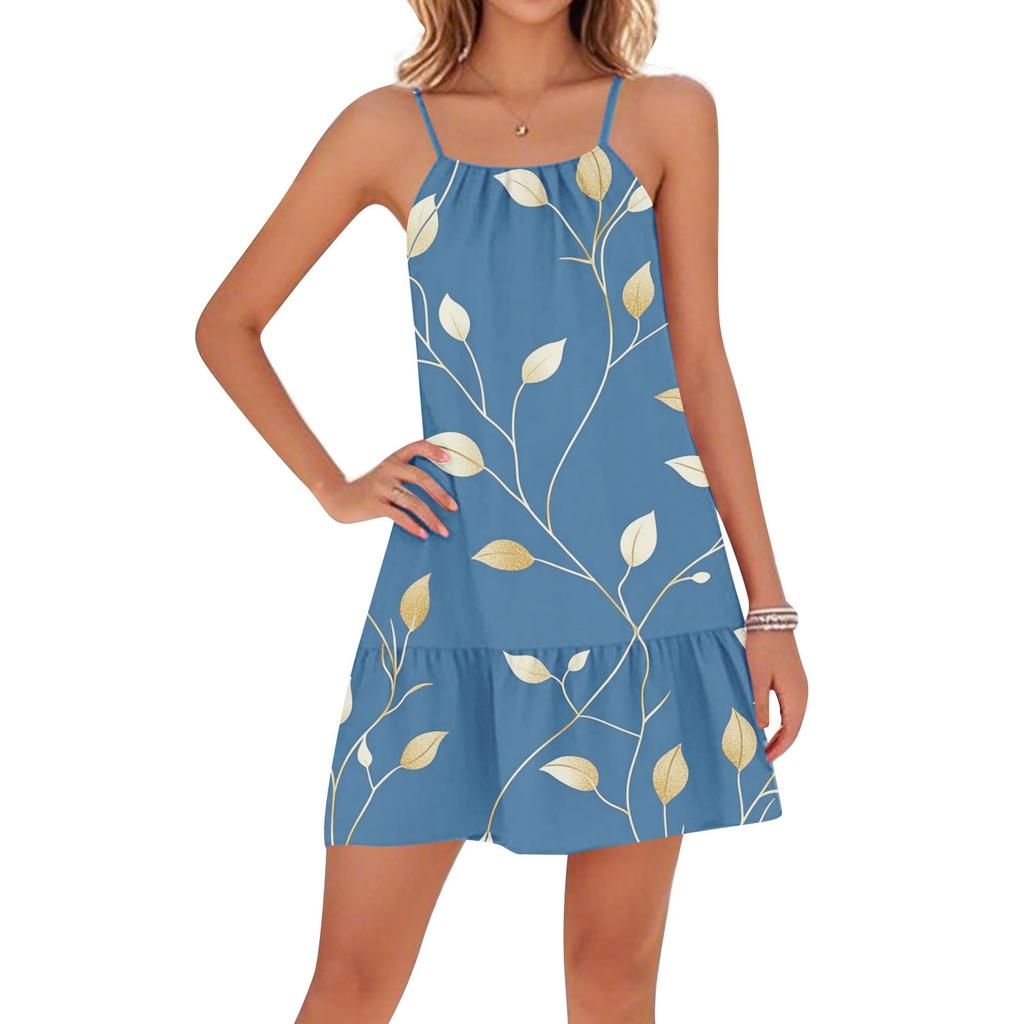 Women's Casual Round Neck Adjustable Straps Beach Backless Dresses