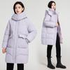 Damen Herbst- und Wintermantel Kontrastfarbe Locker Kapuze Mittellang Verdickt Winddicht Damenjacke 5 Farben
