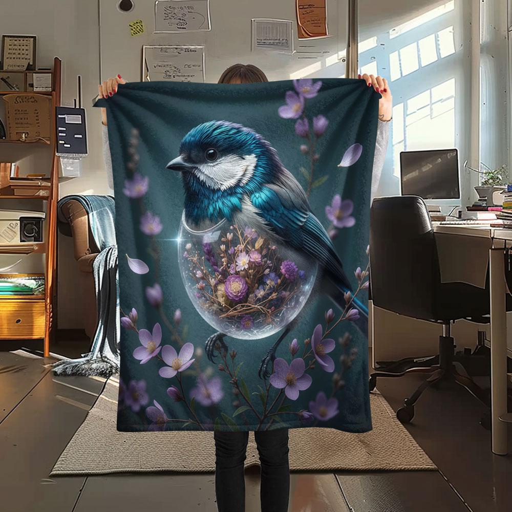 

1Pc Glass Bird Print Flannel Blanket, High quality Comfortable for All Seasons, Home Decor, Warmth and Comfort, Perfect for Christmas Gifts 80cm x 120cm