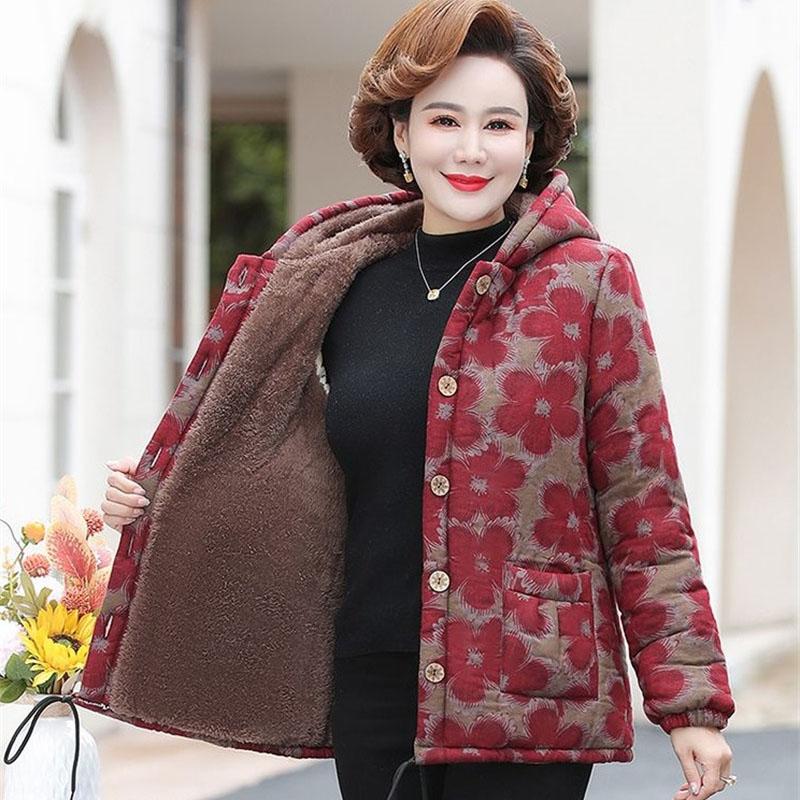 Winter Printing  Cotton Coat Women Add Thickened Warm Parkas Overcoat Cotton-Padded Jacket Loose Plaid Outerwear Female
